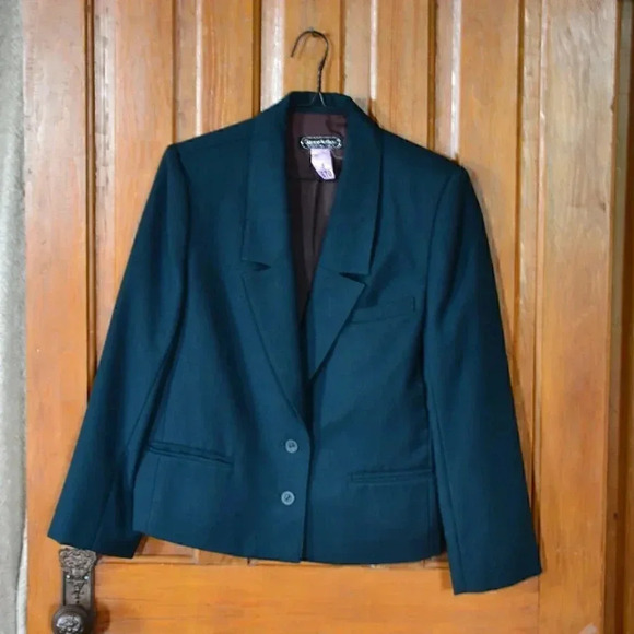 Vtg Garey Petites  Teal Wool Blazer - Picture 1 of 10